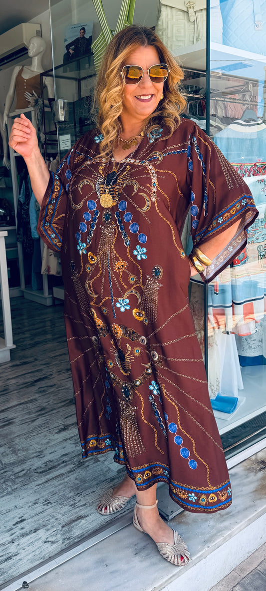 Maxi Καφτάνι με Luxury Jewel Print-3