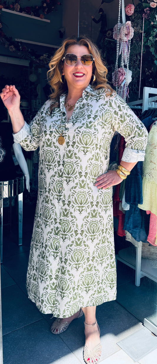 Μάξι Φόρεμα Σεμιζιέ με Εντυπωσιακό Σχέδιο Plus Size Πράσινο-2