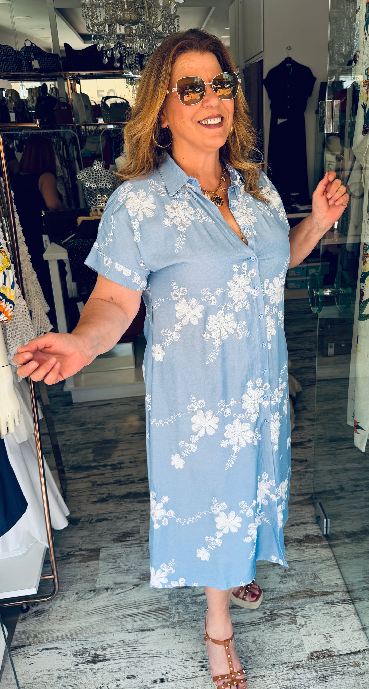 Τζιν Σεμιζιέ Φόρεμα με Floral Print