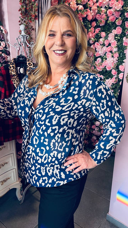 Πουκάμισο λεοπαρ μπλε-2