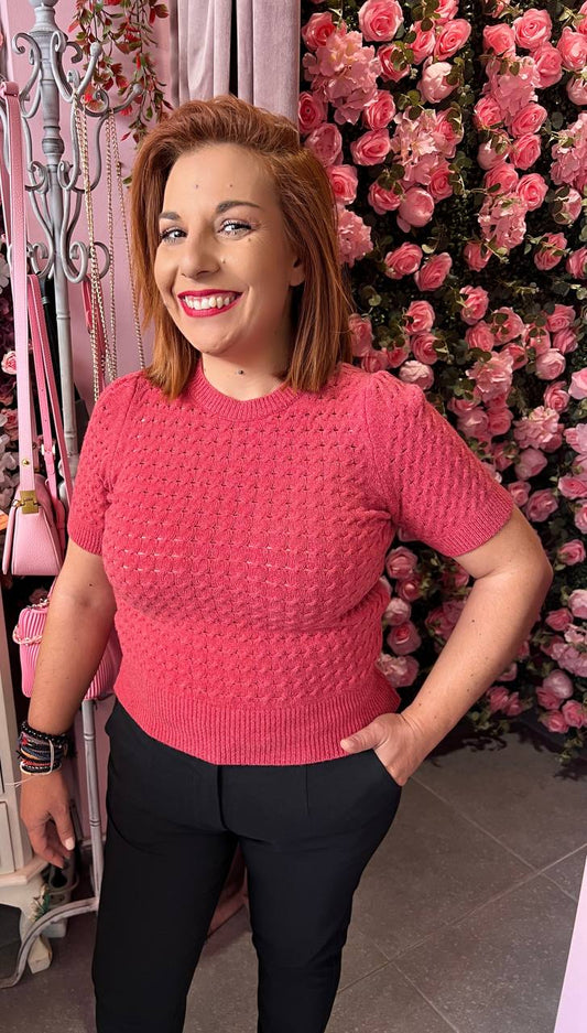 Πλεκτό κοντομάνικο τρυπητο ΚΟΡΑΛΛΙ-4