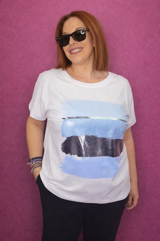 Γυναικείο T-Shirt με Γαλάζιο & Μεταλλικό Print