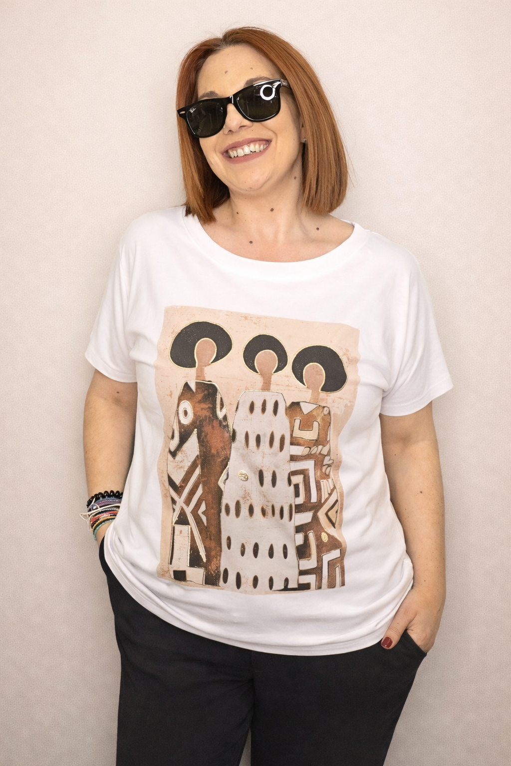 Γυναικείο T-Shirt με Ethnic Print Μπεζ-1