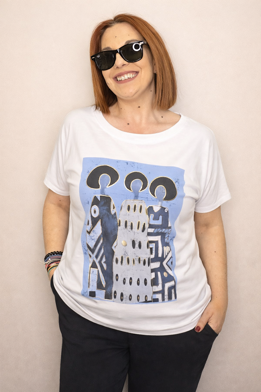 Γυναικείο T-Shirt με Ethnic Print Μπλε-3